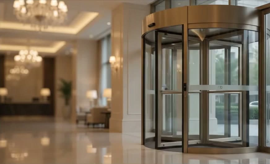 Porte tournante automatique courbe, spécialité unique de Tunis Connect DomoticS en Tunisie